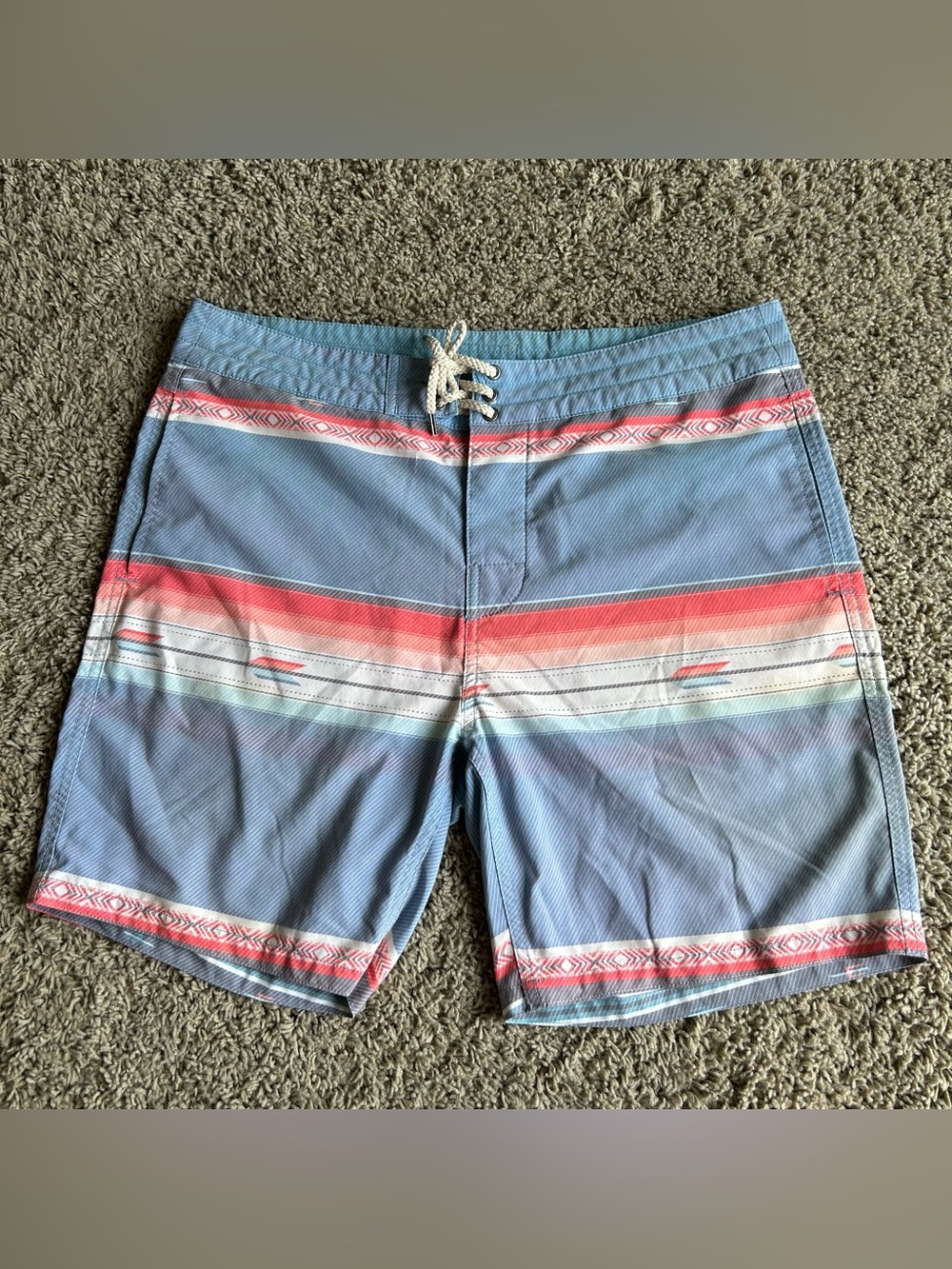 Faherty Brand Board Shorts Mens 34(36x7)Blue Coastal Shores Aztec Western Sunset